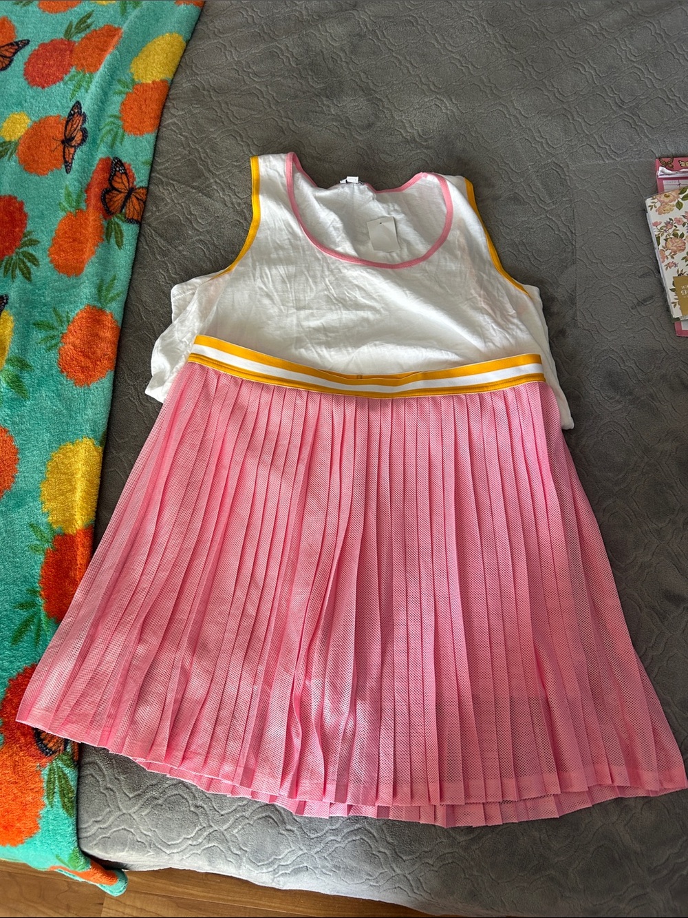 J. Crew Pink Skirt with White Tank and Yellow Trim